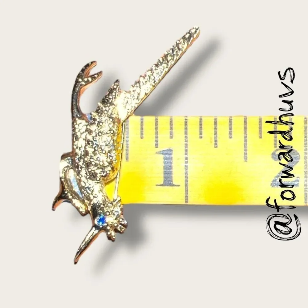 Gold Tone Vintage Brooch | Vintage Gold Tone Bird Brooch – Blue Rhinestone Eye